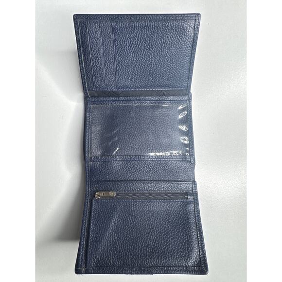 Vintage Longchamp Navy Blue Pebbled Leather Buckle trifold Wallet France - Picture 7 of 14
